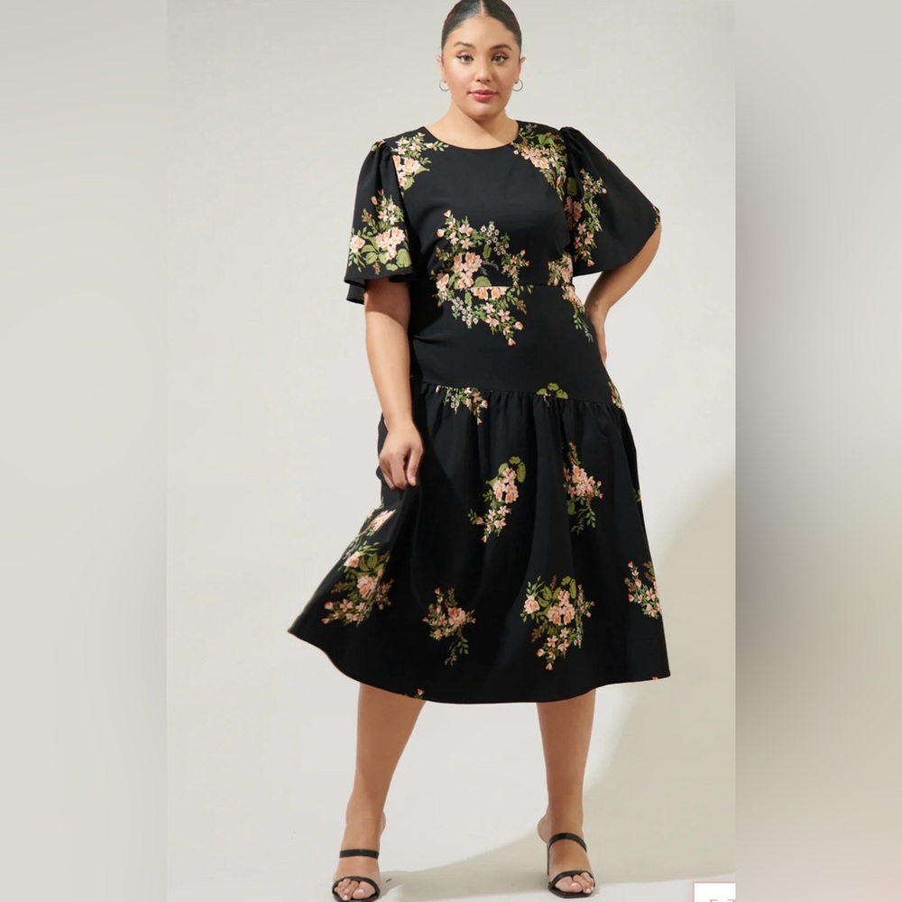 Preloved Sugarlips Jasleen Floral Bruna Drop Waist Midi Dress Size 2x